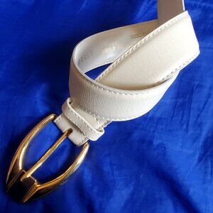 Vtg Tolédano W Belt 23-28" waist Ivory leather Classy ornate gold buckle Taiwan